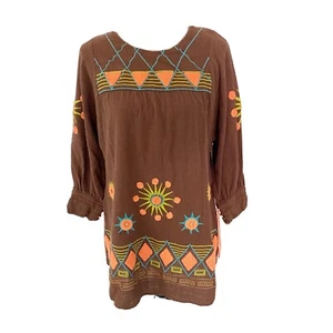 Anthropologie Uncle Frank braunes Kleid orange Stickerei Langarm Gr. S - Bild 1 von 11