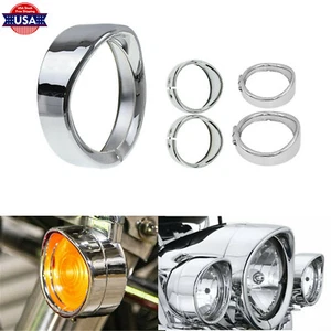 Chrome Headlight Fog Light Visor Style Turn Signal Trim Ring Fit For Harley - Foto 1 di 12