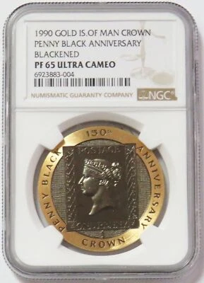 1990 COROA ILHA DE OURO DO HOMEM 1 OZ CENTAVO PRETO 1000 CUNHADAS PROVA NGC PF 65 UC - Imagem 1 de 2