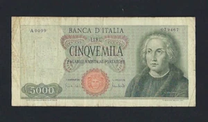REPUBBLICA ITALIANABIGLIETTO DI BANCA 5000 LIRE COLOMBO PRIMO TIPO 20/01/1970 - Foto 1 di 2