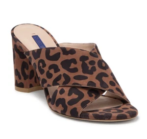 Stuart Weitzman 7.5 Galene Cappuccino Cheetah Crisscross Slide Sandal NEW/box - Picture 1 of 5