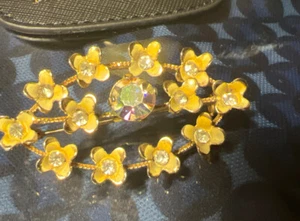 Vintage Decorative Floral pattern enamel and Glass Signed Austria Floral Brooch - Picture 1 of 4