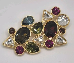 Broche geométrico grande chapado en oro abstracto multicolor Swarovski vintage regalo  - Imagen 1 de 23