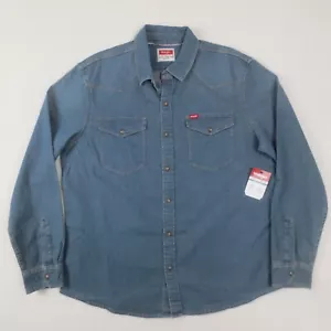 NEW Wrangler Shirt Mens Large Blue Denim Slim Fit Snap Front Cowboy Wash Western - Picture 1 of 12