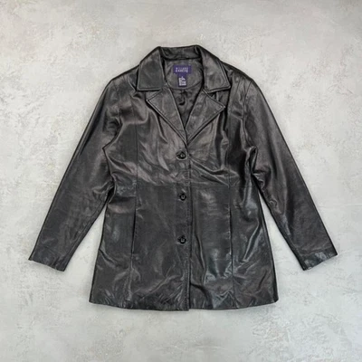 Chaqueta de cuero negra vintage Y2K Hillard & Hanson para mujer mediana Foto 1 de 4
