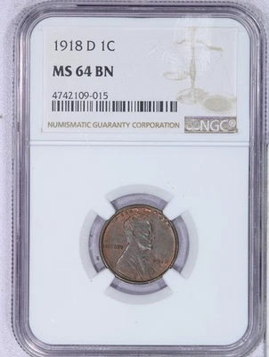 1918-D Lincoln Cent 1C NGC MS 64 BN - Image 1 of 4