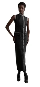 Karen Millen New Midi Dress Petite UK 16 Formal Tailored Check Smart Buttons NWT - Picture 1 of 11