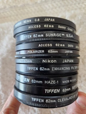 Tiffen set of 6 62mm filters Haze-1, Clear, Enhancing, Polarizer, Sunrise, Sunny - Image 1 of 3