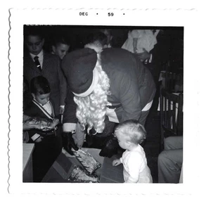Vintage Vernacular Snapshot 1959 Santa and Toddler - Picture 1 of 1