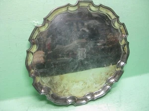 "Bandeja Chippendale redonda enchapada en plata Tiffany & Co 12"" con monograma B" - Imagen 1 de 4