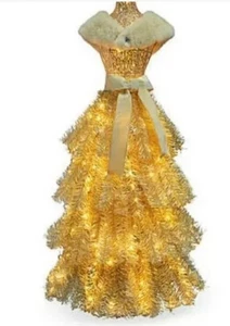 WINTER WONDER LANE 4' PRELIT PRANCER DRESS FORM CHRISTMAS TREE GOLD SHAWL LED - Picture 1 of 5