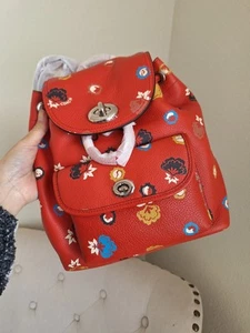 NWT COACH Mini Turnlock Rucksack Floral Print 37738 Backpack Carmine Red Leather - Picture 1 of 7