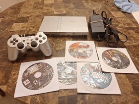 Sony PlayStation 2 Slim PS2 Silver Console SCPH-77001 Controller 5 Games