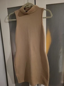 Womens Beige Ribbed Body Con Dress Size 8 Very Good Condition - Picture 1 of 6