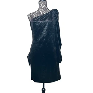 BCBGMaxAzria Cocktail Dress One Shoulder Shimmering Black Long Sleeve Size 6 - Picture 1 of 8