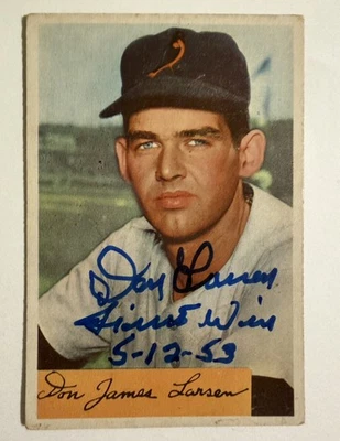 ¡Inscrito! Autógrafo firmado original 1954 Bowman - Don Larsen #101 novato firmado Foto 1 de 2
