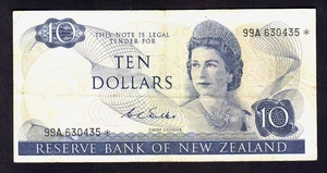 New Zealand P-166b Star (1968-75) $10 Star Note - Wilks.. Prefix 99A.. aFine - Picture 1 of 2