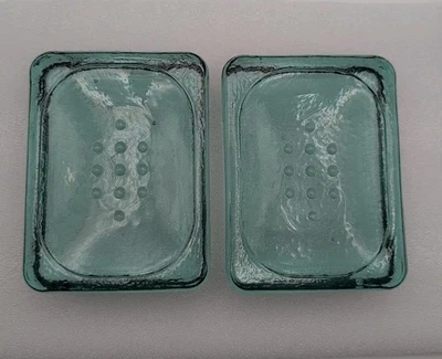 2 Jaboneras rectangulares de vidrio reciclado de vidrio pesado azul verde hechas en España Foto 1 de 4