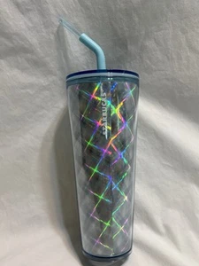 Starbucks 2024 Silver Iridescent Holographic Fun Straw 24 Oz Cold Cup Tumbler - Picture 1 of 5