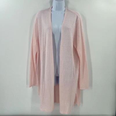 J. JILL XL Duster Cardigan Linen Blend Lightweight Pink Open Knit Long - Image 1 of 4