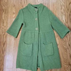 Eileen Fisher Cardigan Women's Small Green 100% Merino Wool Chunky Mid-Length - Picture 1 of 8