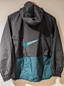 Vintage 90s Nike Kids Large Green Black Nylon Windbreaker Jacket - Picture 1 of 8