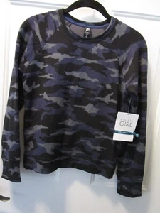 ATHLETA GIRL COZY CROSS YOUR FINGERS SWEATSHIRT NAVY CAMO SIZE LARGE/ 12 NEW - Picture 1 of 4