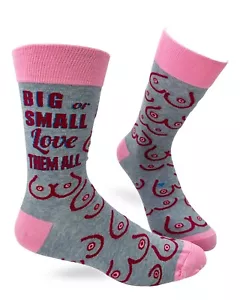 Fabdaz "Big or Small Love Them All" Breast Lovers Funny Men's Novelty Crew Socks - Picture 1 of 3