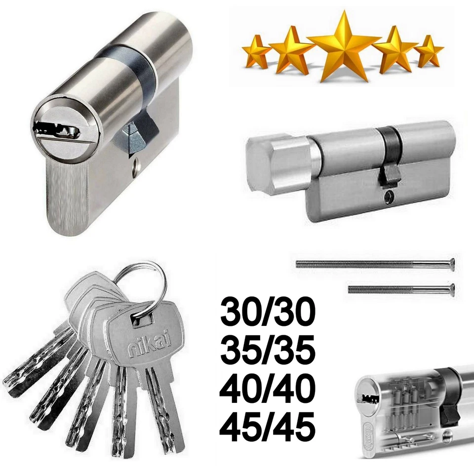 NIKAI Zylinderschloss Tür Gleichschließend Türschloss Knaufzylinder Profilzylinder A