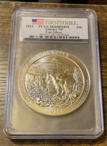 2011 ATB Glacier National Park 5 Oz Silver 25c PCGS MS68DMPL First Strike - Picture 1 of 3