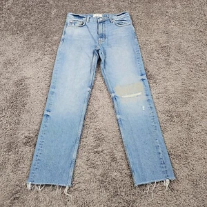 Free People Jeans Women 27 Straight Relaxed Distressed Vintage Indigo Fray 29x28 - Picture 1 of 14