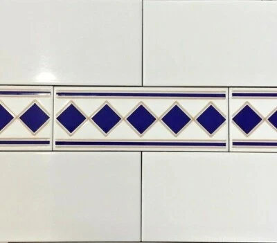 Murcia Diamond Pattern Border Wall Tile 75x200mm Glazed Wall Tiles - Image 1 of 4