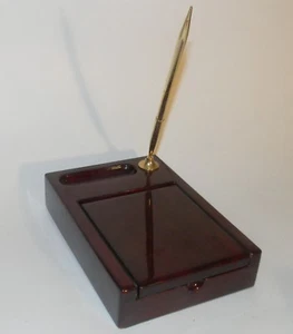 Chass Elegante Portapenne Singolo Scrivania Organizer Finitura Legno Mogano  - Foto 1 di 10