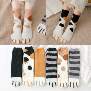 Cute Floor Sleep Socks Plush Cat Claws Coral Fleece Socks Warm Soft Winter Socks - Picture 1 of 18