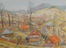 Rural Mountain Landscape Original Pastel Painting Ukrainian Artist Vintage Art