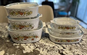 Vintage Spice Of Life Corning Ware Pyrex Casserole Dish 6 Piece Set Lids Dish - Picture 1 of 21