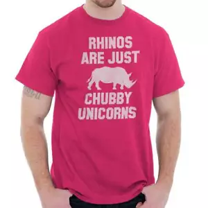 Rhinos Are Just Chubby Unicorns Magical Cute Womens or Mens Crewneck T Shirt Tee - Picture 1 of 13