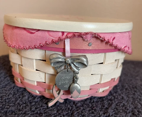 LONGABERGER 2010 ROUND HORIZON OF HOPE BASKET LINER PROTECTOR LID TIE-ON Cover