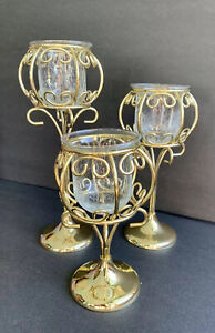 Candle holder stands ￼Glass & Gold Tone Votive Tea Light Wedding Home Decor ￼3