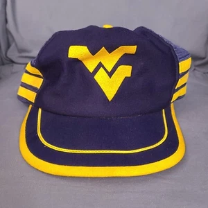 Vintage West Virginia Mountaineers Hat Cap Three 3 Stripe Snapback Made in USA - Picture 1 of 12