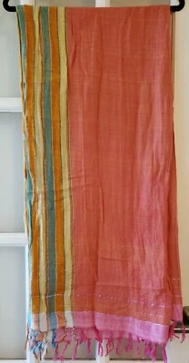 Mantón envolvente rosa amarillo naranja verde azulado hippie campesino flecos bufanda a rayas Foto 1 de 4