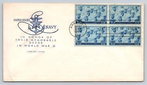 1945 World War II US Navy Honor Issue FDC Blue Block of 4 #935 Young Sailors - Picture 1 of 2