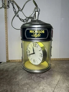 VINTAGE MICHELOB HANGING LIGHT UP CLOCK & SWIVEL WORKING 22 1/2" T  x 11 1/2" - Picture 1 of 6