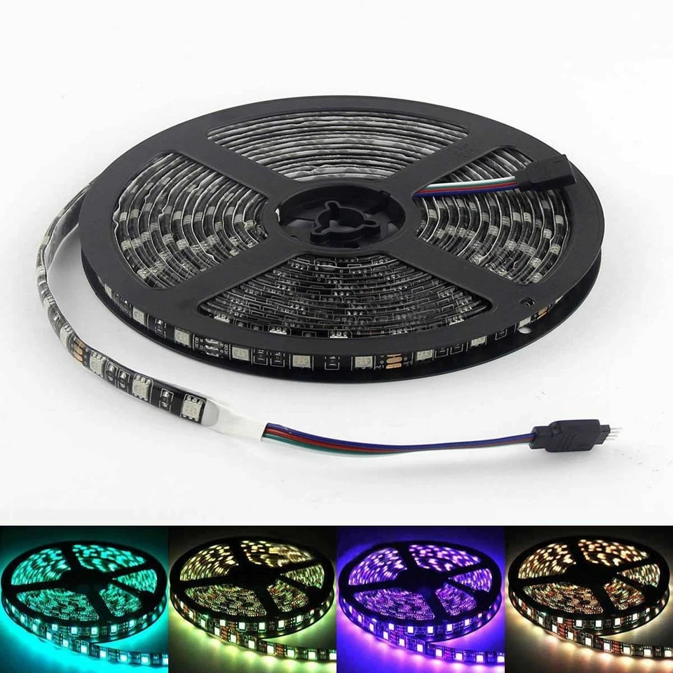 1M 5M 10M 20M LED Strip Light 5050 RGB 60LEDs/M Flexible Lamp ip65 PCB Black 12V - Image 1 of 4
