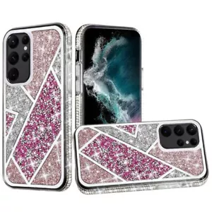 For Samsung S23 Ultra Rhombus Bling Glitter Diamond Case Cover - Rose Pink - Picture 1 of 1