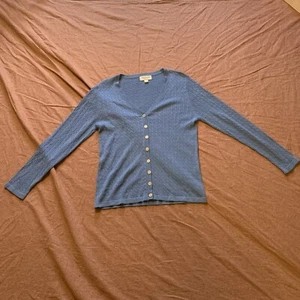 Womens Norm Thompson Silk Blend Cableknit Cardigan Sweater Blue Size M - Picture 1 of 12