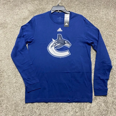 Vancouver Canucks Shirt Mens Medium Blue Adidas Long Sleeve NHL Hockey Cover