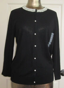 NWT August Silk Black Button Up Sweater Womens Size XL Chest 40 Beaded 28044 - Picture 1 of 7