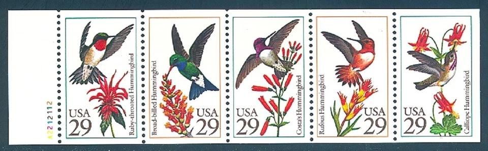 USA BOOKLET SC# 2646a HUMMINGBIRDS $0.29c UNFOLDED PANE OF 5 MNH - PL# A2212112 - Image 1 of 1