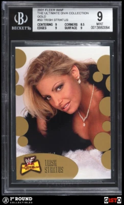 POP 1: Trish Stratus RC BGS 9: 2001 Fleer WWF Ultimate Diva Rookie Gold Gisto - Image 1 of 3